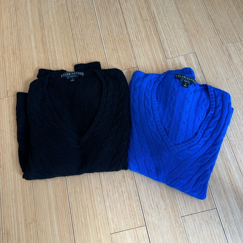 Ralph Lauren Slim fit V neck cable knit sweaters.